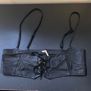 Free People Black Leather Hastings Corset Belt